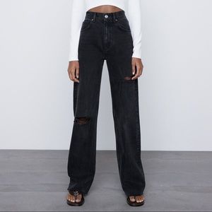 Zara full length wide Leg ripped distressed jeans size 6